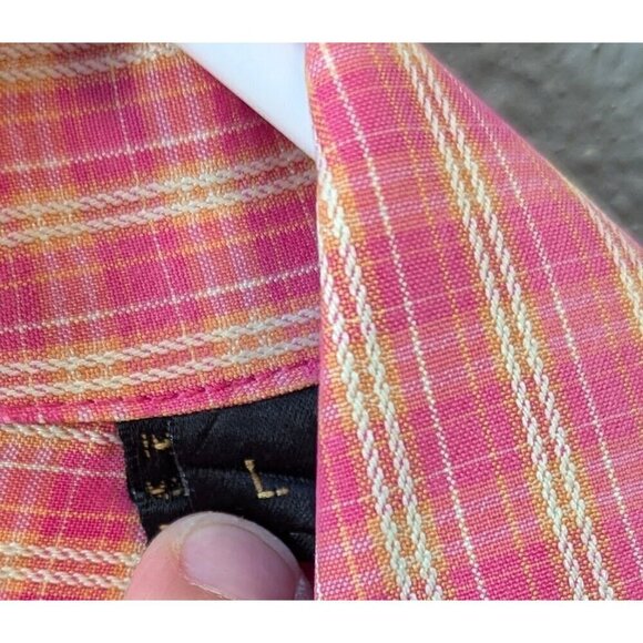 Bugatchi Uomo Shirt Men's Button Up Classic Fit Large Plaid Coral/Orange - Picture 4 of 7